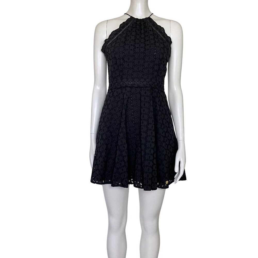 Superdry Navy Lace Teagan Halter Dress 100% Cotton. Size 4. Skater Fit Flare Y2K